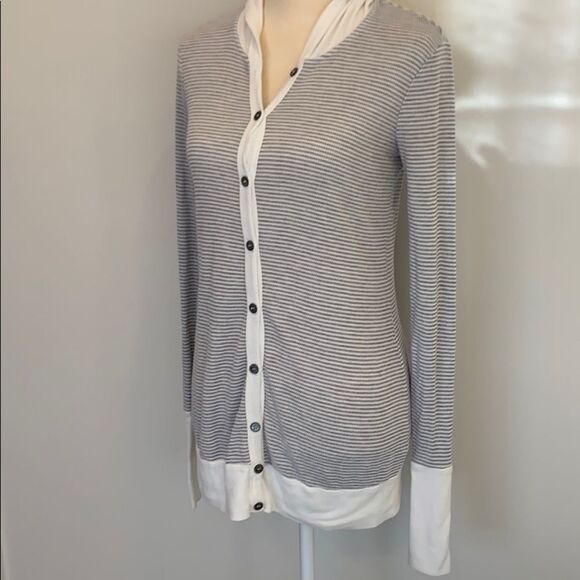 Three Dots Striped Hooded Thumbhole Top - Picture 1 of 9